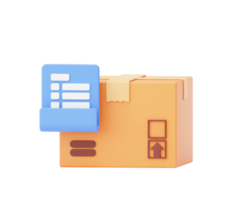 Karton Box mit Zwischenablage Checkliste dokumentieren Warenhaus Paket Versand Verfolgung Lieferung Versand Symbol Zeichen oder Symbol 3d Hintergrund Illustration png