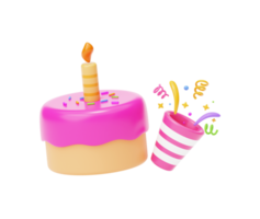 Kuchen mit Konfetti glücklich Geburtstag Veranstaltung Jahrestag Überraschung Zeichen oder Symbol Objekt Karikatur 3d Hintergrund Illustration png
