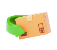 kartong låda med pil lämna tillbaka paket tecken leverans frakt ikon tecken eller symbol 3d bakgrund illustration png