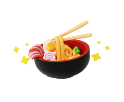 ramen con huevo japonés asiático comida sopa fideos tradicional menú logo dibujos animados icono menú 3d ilustración png