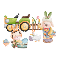 Watercolor Easter Rabbit Animal Farmer, Easter Elements, Easter farm concept png