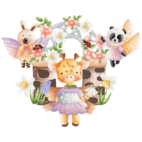 Cute Animal fairy and fairy house, Spring Season illustration Element png