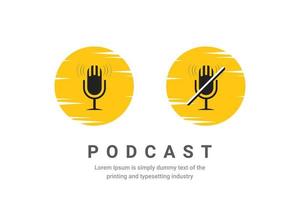 Two yellow circles with a microphone and a hand in the middle that says podcast. vector