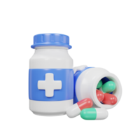 medicina botella y pastillas icono médico bienes 3d representación. png