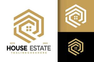 casa real inmuebles hexagonal logo vector icono ilustración