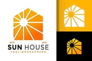 Sun house building logo vector icon illustration