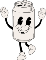 Retro Soda can mascot. Cute character in trendy retro 60s 70s cartoon style. png