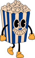 Retro Popcorn mascot. Cute character in trendy retro 60s 70s cartoon style. png