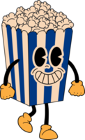 retro popcorn maskot. söt karaktär i trendig retro 60s 70s tecknad serie stil. png