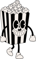 retro palomitas de maiz mascota. linda personaje en de moda retro 60s 70s dibujos animados estilo. png