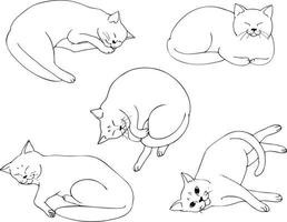 Cute cat lies in different positions vector