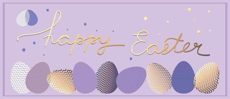 Happy Easter greeting banner with fancy eggs and handwriting vector