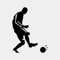 A black and white drawing of a soccer player dribbling a ball. vector