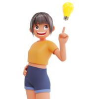 Cute girls get idea, 3d cartoon illustration png