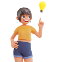 Cute girls get idea, 3d cartoon illustration png