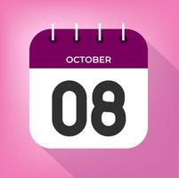 October day 8. Number eight on a white paper with purple color border on a pink background vector. vector