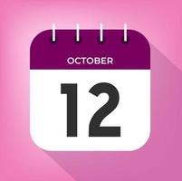 October day 12. Number twelve on a white paper with purple color border on a pink background vector. vector