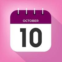 October day 10. Number ten on a white paper with purple color border on a pink background vector. vector