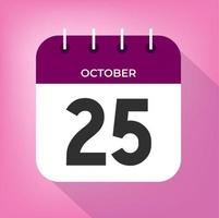 October day 25. Number twenty-five on a white paper with purple color border on a pink background vector. vector