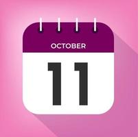 October day 11. Number eleven on a white paper with purple color border on a pink background vector. vector