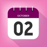 October day 2. Number two on a white paper with purple color border on a pink background vector. vector