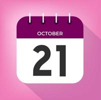 October day 21. Number twenty-one on a white paper with purple color border on a pink background vector. vector