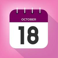 October day 18. Number eighteen on a white paper with purple color border on a pink background vector. vector