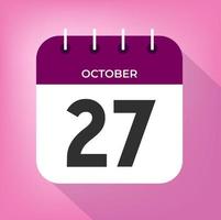 October day 27. Number twenty-seven on a white paper with purple color border on a pink background vector. vector