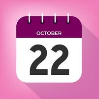 October day 22. Number twenty-two on a white paper with purple color border on a pink background vector. vector