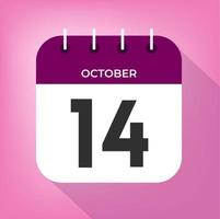 October day 14. Number fourteen on a white paper with purple color border on a pink background vector. vector