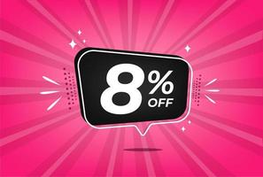 8 percent discount. Pink banner with floating balloon for promotions and offers. vector