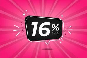 16 percent discount. Pink banner with floating balloon for promotions and offers. vector