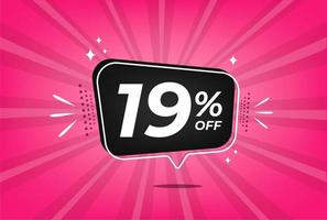 19 percent discount. Pink banner with floating balloon for promotions and offers. vector