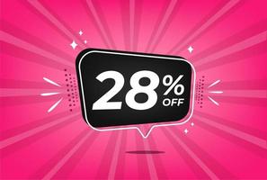 28 percent discount. Pink banner with floating balloon for promotions and offers. vector