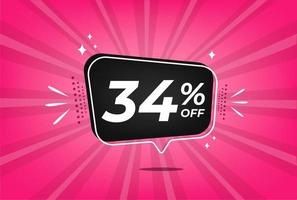 34 percent discount. Pink banner with floating balloon for promotions and offers. vector