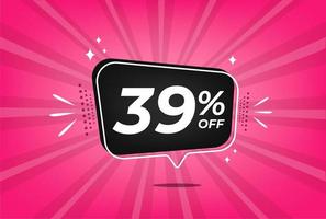 39 percent discount. Pink banner with floating balloon for promotions and offers. vector