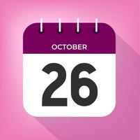 October day 26. Number twenty-six on a white paper with purple color border on a pink background vector. vector