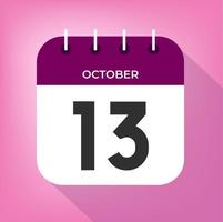 October day 13. Number thirteen on a white paper with purple color border on a pink background vector. vector