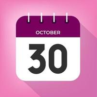 October day 30. Number thirty on a white paper with purple color border on a pink background vector. vector