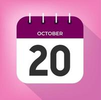 October day 20. Number twenty on a white paper with purple color border on a pink background vector. vector