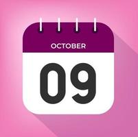 October day 9. Number nine on a white paper with purple color border on a pink background vector. vector
