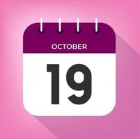 October day 19. Number nineteen on a white paper with purple color border on a pink background vector. vector