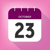 October day 23. Number twenty-three on a white paper with purple color border on a pink background vector. vector