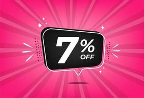 7 percent discount. Pink banner with floating balloon for promotions and offers. vector