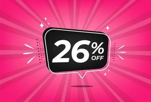 26 percent discount. Pink banner with floating balloon for promotions and offers. vector