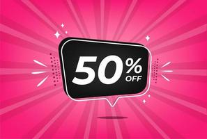 50 percent discount. Pink banner with floating balloon for promotions and offers. vector