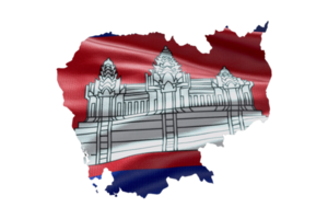 Cambodia map outline icon. PNG alpha channel. Country with national flag