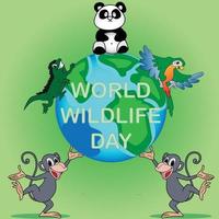 World animal wildlife day. Earth and happy animals cartoon poster vector