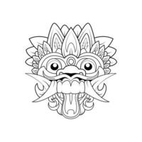 Balinese traditional culture ritual mask. Hindu ethnic spiritual symbol. Vector outline design for coloring book isolated, tattoo, t-shirts, textiles