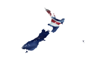 Neu Neuseeland Karte Gliederung Symbol. png Alpha Kanal. Land mit National Flagge